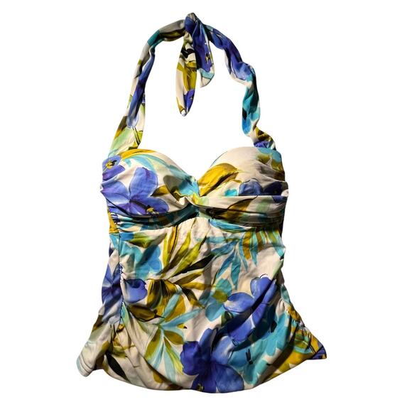 Miraclesuit Halter Tankini Swim Top Size 10 Floral Tropical Padded Bust - Picture 1 of 10